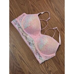 Victoria's Secret PINK Lace Longline Push Up Bra Pink Floral XXL C95 D90